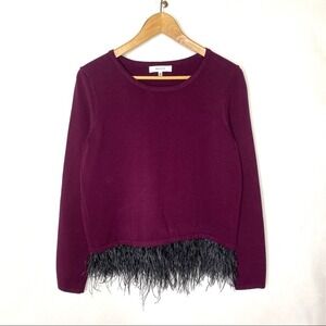 Milly Sweater Feather Burgundy Top Blouse Medium Dark Fairy Maximalist Artsy